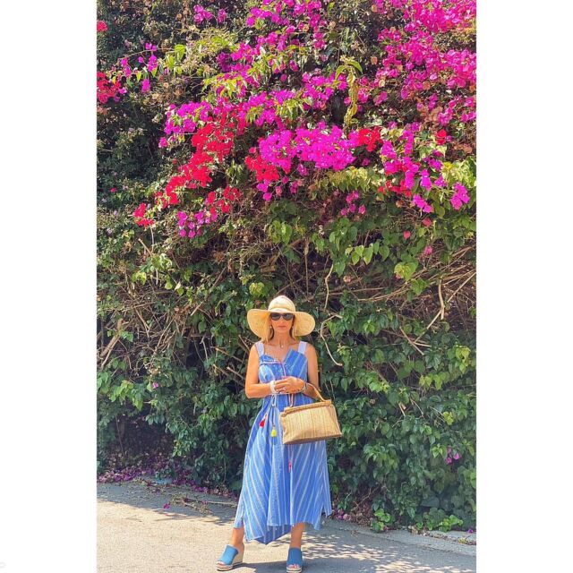 Addendum to summer rules: add a straw hat!  I escaped my usual bubble and spent the day in @sanjuancapistrano playing tourist in #OC.  @sanjuancapistrano is a charming town with a historic landmark, quaint shops, restaurants and blooming bougainvilleas everywhere.  Places to visit:
@missionsanjuancapistrano a historic chapel, museum & gardens.  A lovely tea house that offers al fresco dining and afternoon tea @theteahouseonlosrios  The best Italian restaurant @ciao_pasta (order the Branzino).  And wait for it…drum roll, an antique mall @old_barn_antiques_mall. (Open everyday).  I’m usually on the hunt for jewelry, I collect vintage jewelry but I this time I found a lovely crystal candy jar. You just never know what you’ll find there!  You can literally spend the whole day browsing!  #sabisays #sanjuancapistrano #visitsanjuancapistrano #antiqueshopping #ocantiques #visitoc #fashionwriter #oc #visitoc #antiquesanjuancapistrano #teahouseoc #missionsanjuancapistrano #bougainvilleas #losriossanjuancapistrano #bloomingbougainvillea #strawhat #summerdressing #playingtouristinmyowncity #downtownsanjuancapistrano